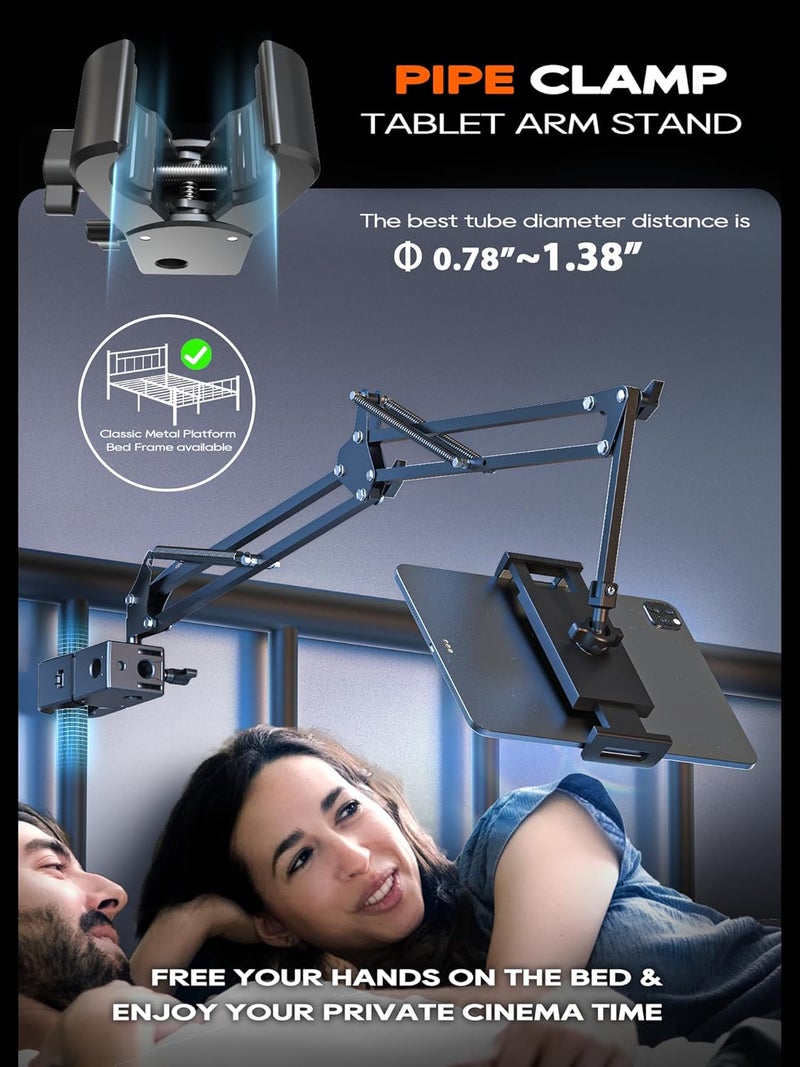 CACENCAN Tablet Stand, Tablet Mount Adjustable with Clamp for Round tube, Universal Flexible Tablet Holder with 360 Degree Rotation for iPad/iPhone/iPad Pro/N-Switch,or Other 4.5~13.5 Inches Devices (Black) - Image 2